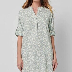 Faherty Penelope Dress Linen Blend Floral Print 3/4 Sleeve Sheath Dress | Size S